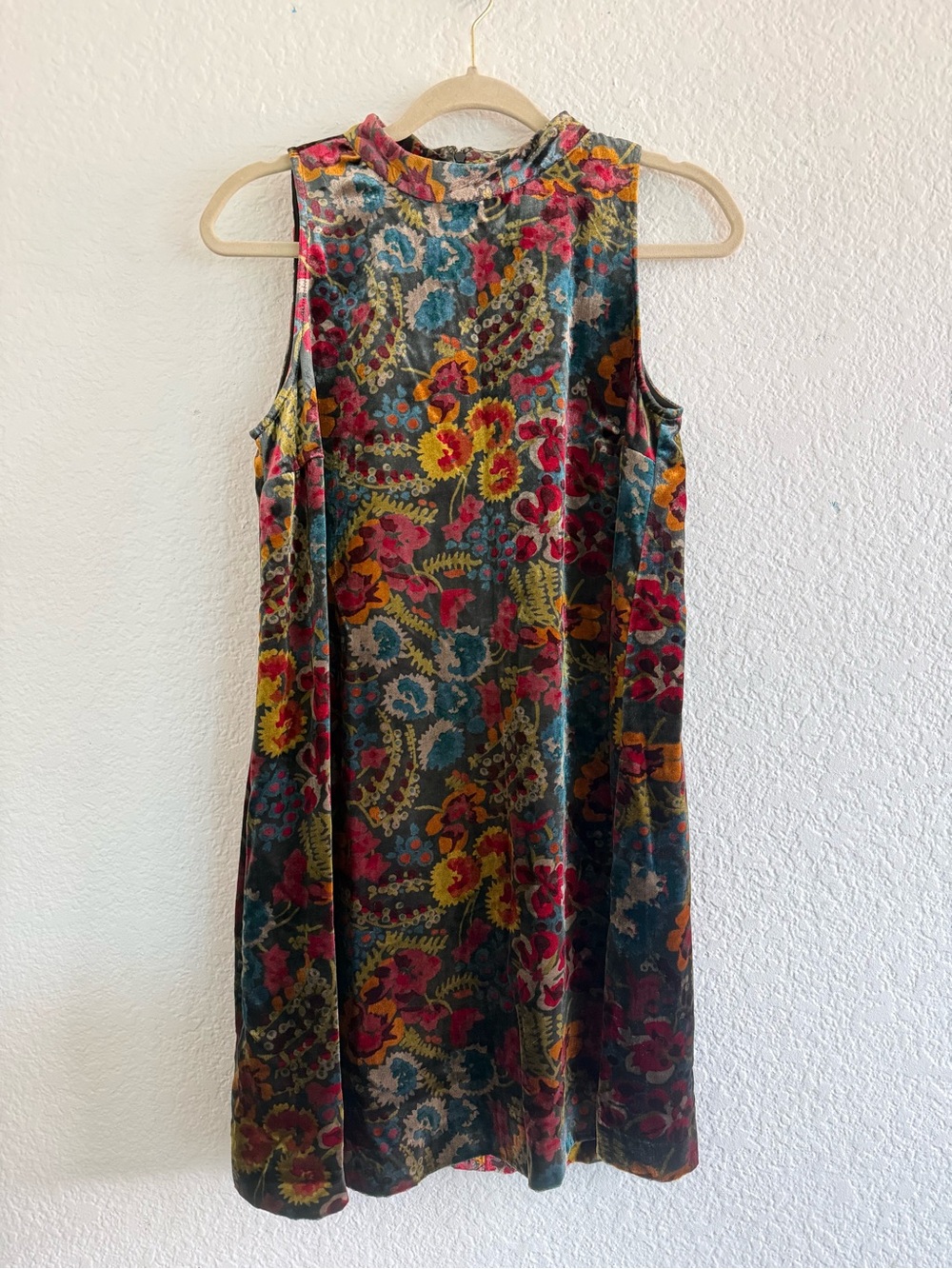LOFT Teal Multicolor Floral Velvet Midi Dress